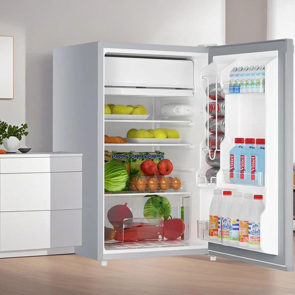 2026 NewSoonbuy Compact Mini Fridge with Freezer, 4.3 Cu.Ft Single Door Refrigerator with Adjustable Temperature, Removable Shelves & Crisper Drawer, Energy Efficient Small Fridge for Bedroom, Office, Dorm, R