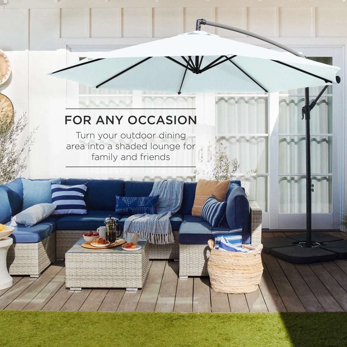 2026 NewBest Choice Products 10ft Offset Hanging Outdoor Market Patio Umbrella w/ Easy Tilt Adjustment - Tan