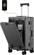 2026 NewCarry-On Luggage with USB Charging Port, Front Compartment, TSA Lock, Airline Approved Carry On Hardside Suitcase with Spinner Wheels (Grey, 20inch)