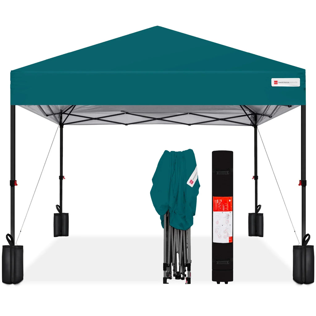 2026 NewBest Choice Products 12x12ft Easy Setup Pop Up Canopy w/ 1-Button Setup, Wheeled Case, 4 Weight Bags - Navy Blue