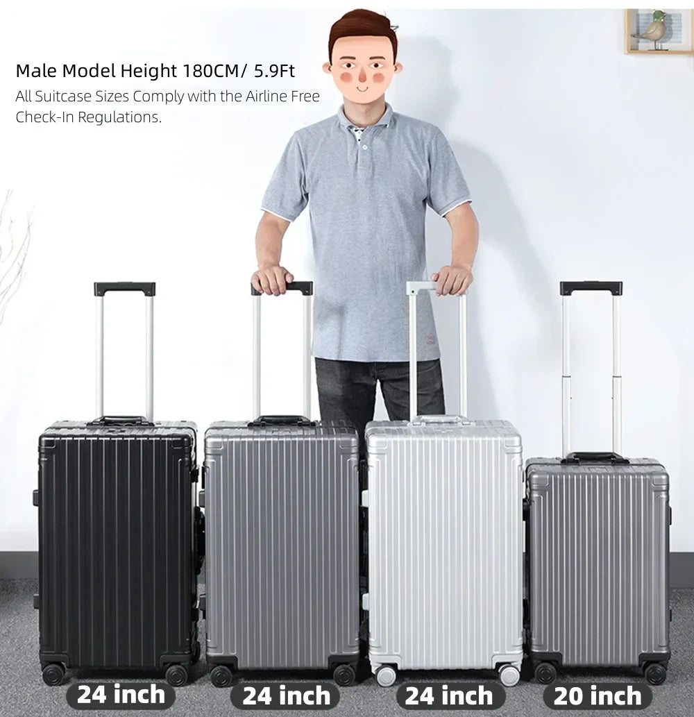 2026 NewAll Aluminum Hardshell Luggage, Airline Approved Zipperless Hardside Carry on Suitcase with Spinner Wheels, Checked Aluminium Luggage Metal Rolling Luggage Case for Travel, Business