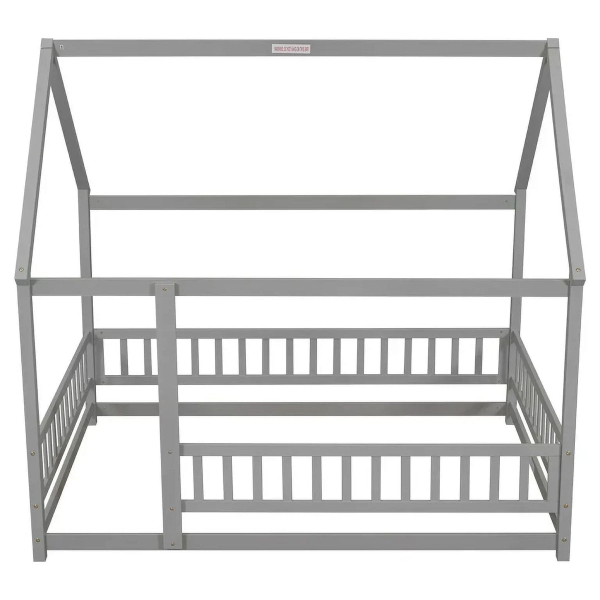 2026 New Full Size House Floor Bed, Wood Montessori Bed Frame with Fence Guardrails, House Beds Frame No Box Spring Needed-Full, Gray)