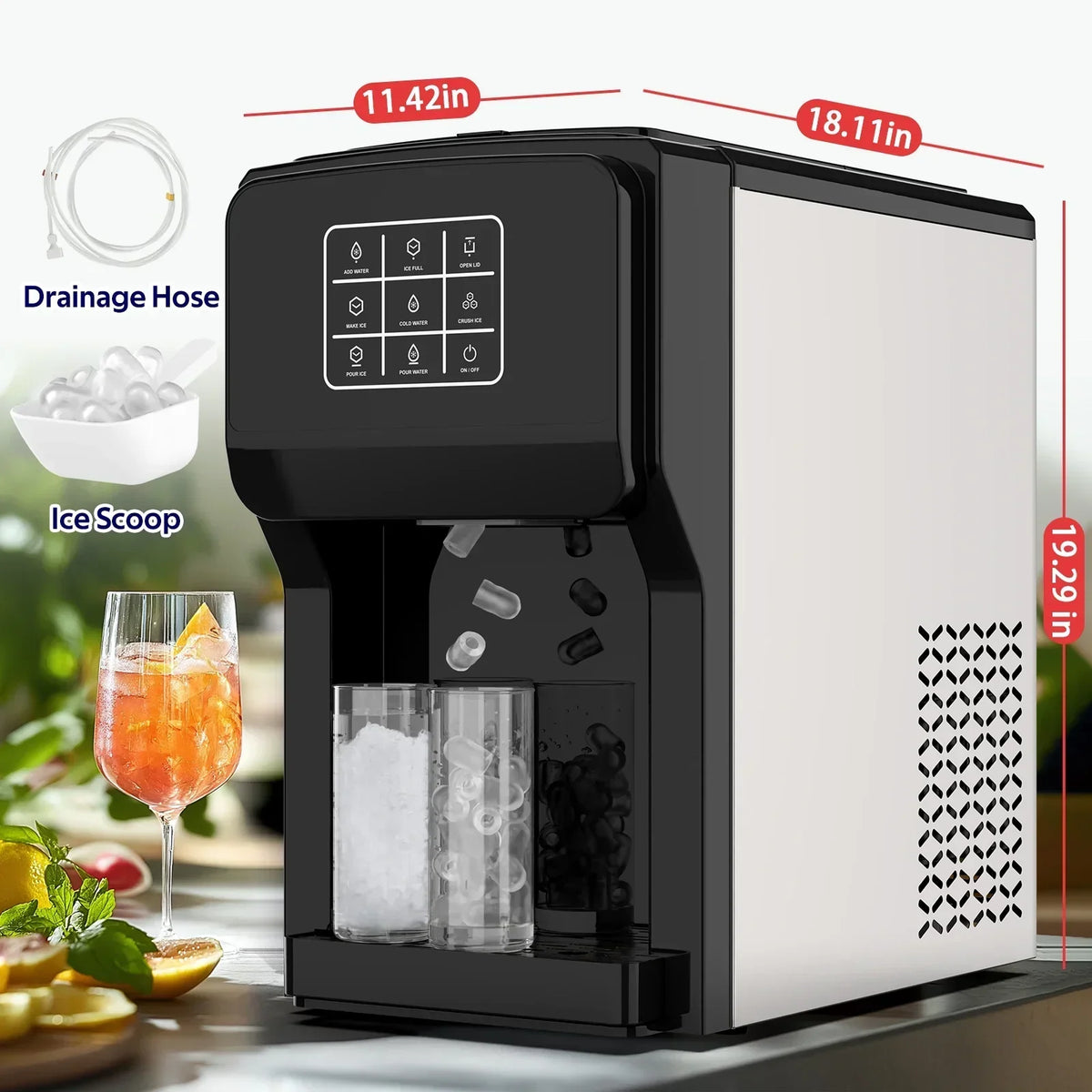 2026 NewAdvwin 3 in 1 Water Dispenser with Ice Maker Countertop, Bullet Ice, Crushed Ice, Water Cooler, 44Lbs/24H, 12 Ice Cube/6Min, Self-cleaning, 4Lbs Ice Storage, Home, Kitchen, Party, RV