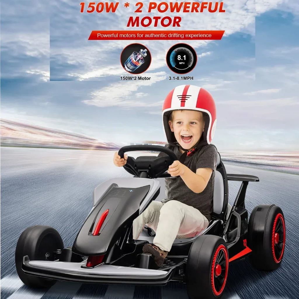 2026 New24V Drift Kart with 2X150W Strong Motor, 7AH Big Battery, Electric Pedals, Electric Go Kart Outdoor Race Toy