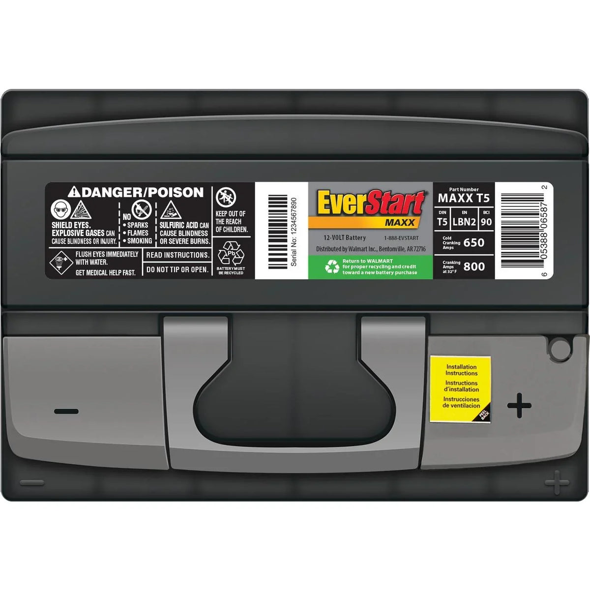 2026 NewEverStart Maxx Lead Acid Automotive Battery, Group Size T5 12 Volt, 650 CCA 95 RC