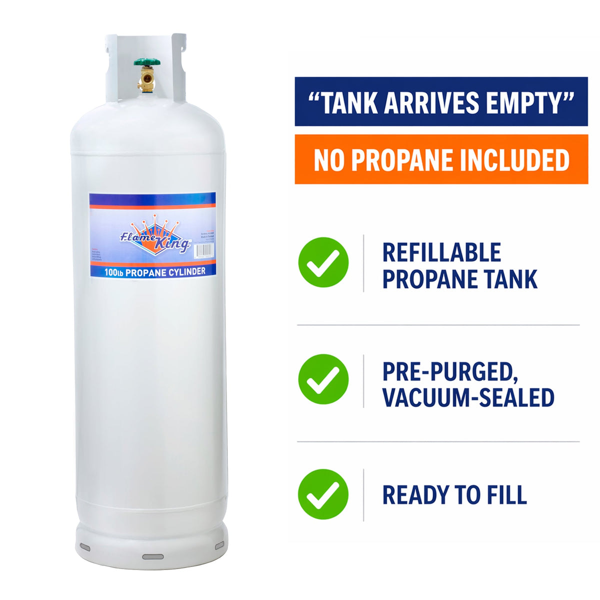 Flame King 100LB Empty Refillable LP Cylinder with POL Valve Steel Propane tank