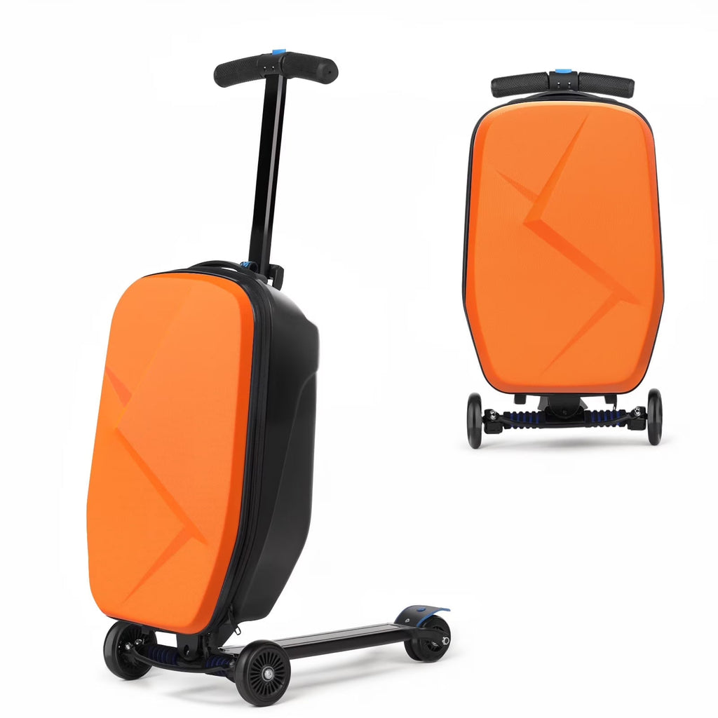 2026 NewAdvwin Scooter Luggage for Kids & Adults, Hardside Ride on Suitcase for Kids Ages 4-15 Multifunctional Lightweight Foldable Carry on Luggage with Wheels Ride on for Children Teenagers, Pink