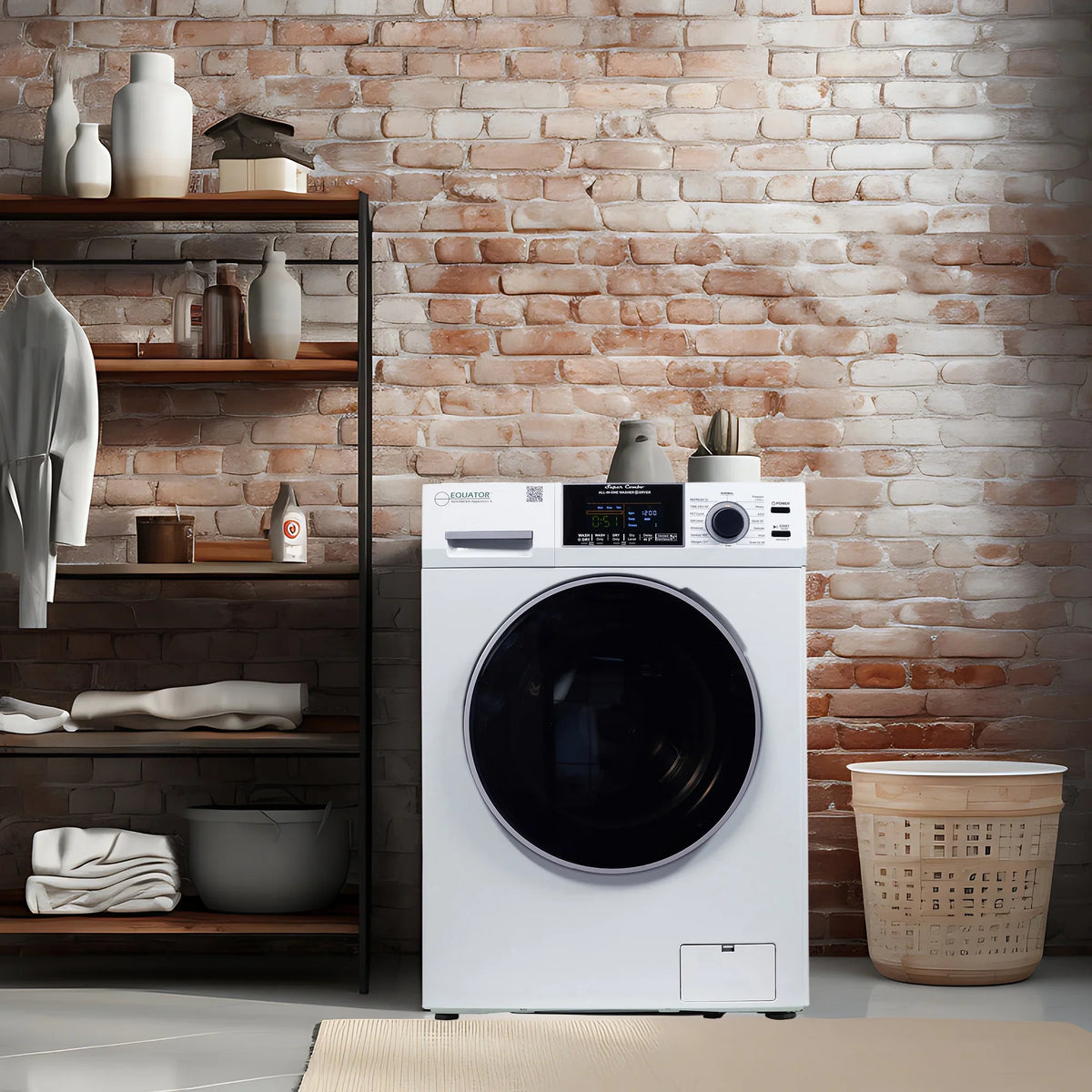 2026 NewEquator Combination Washer Dryer Ventless/Vented Pet cycle 1.62cf/15lbs 110V with Adjustable legs