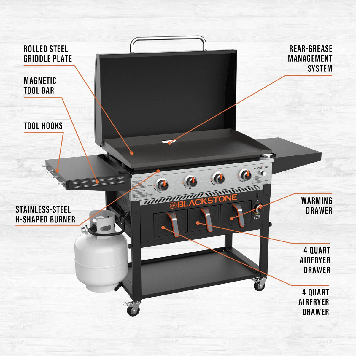 2026 New4-Burner 36" Griddle with Air Fryer and Hood