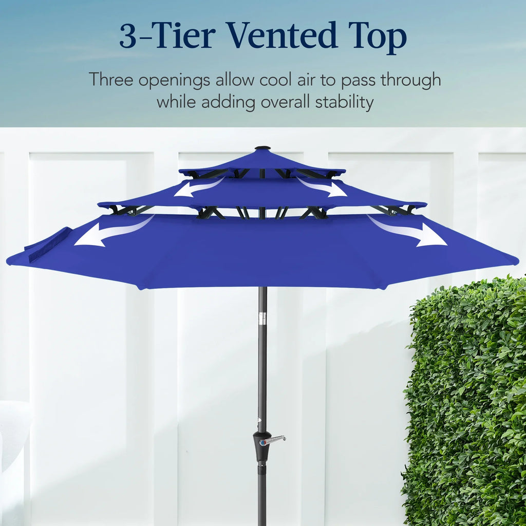 2026 NewBest Choice Products 10ft 3-Tier Patio Umbrella, Market Sun Shade w/ Tilt Adjustment, Easy Crank - Red