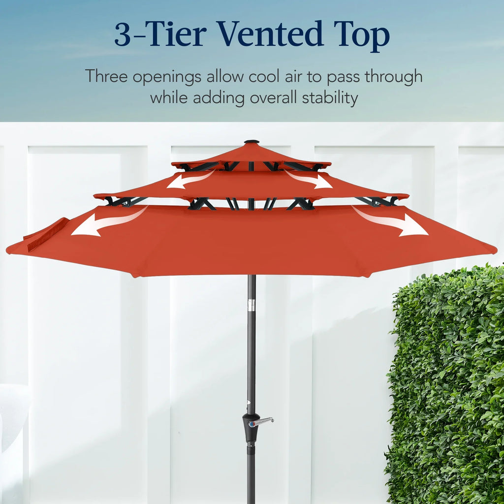 2026 NewBest Choice Products 10ft 3-Tier Patio Umbrella, Market Sun Shade w/ Tilt Adjustment, Easy Crank - Red
