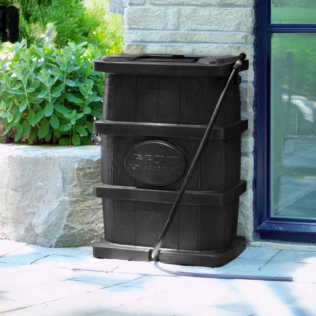 2026 NewFCMP Outdoor WG4000-GRY Home Outdoor Wood Grain Rain Water Catcher Barrel