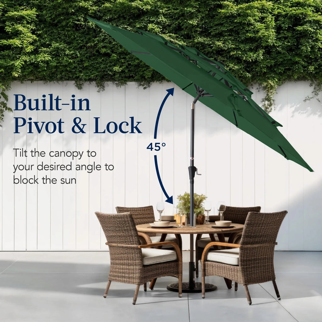 2026 NewBest Choice Products 10ft 3-Tier Patio Umbrella, Market Sun Shade w/ Tilt Adjustment, Easy Crank - Red