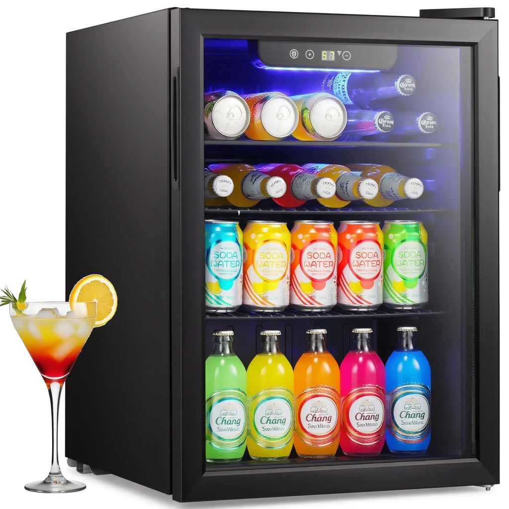 2026 NewAuseo 1.3 Cu.ft. Mini Beverage Refrigerator Cooler - 55 Can &12 Bottle Mini Fridge with Double Glass Door, for Home/Bar/Office, Electronic touch control