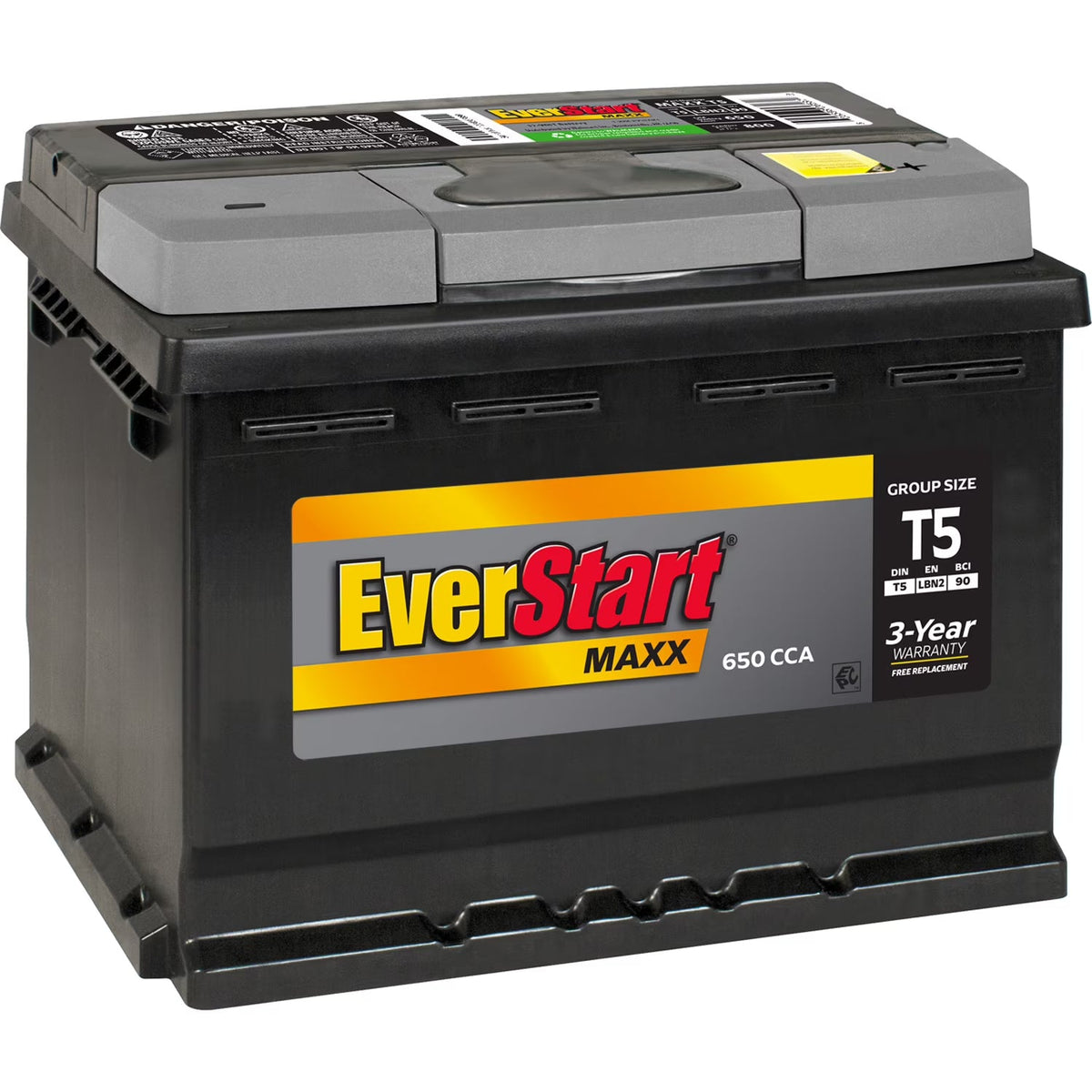 2026 NewEverStart Maxx Lead Acid Automotive Battery, Group Size T5 12 Volt, 650 CCA 95 RC