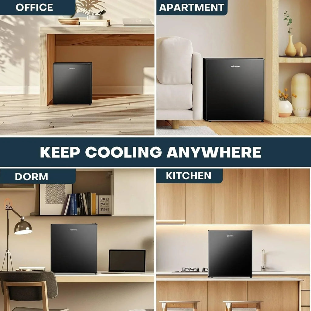 2026 NewUpstreman 1.6 Cu.ft Single Door Mini Fridge with Freezer, Small Compact Refrigerator with Reversible Door for Apartment Dorm Office Bedroom RV, FR16 Black