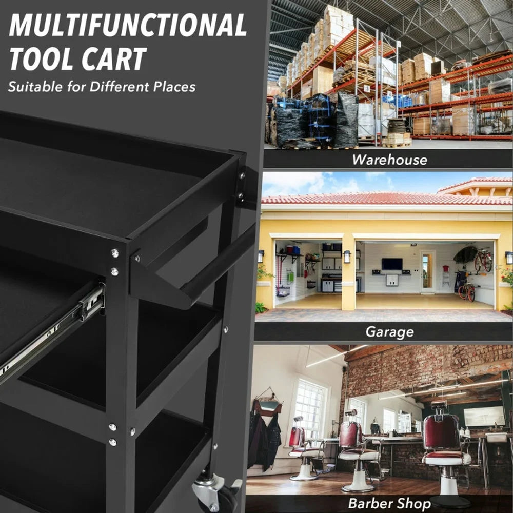 2026 New Spaco Rolling Tool Cart Mechanic Cabinet Storage ToolBox Organizer with Drawer-Black, Utility Cart on Wheels for Warehouse Garage Cleaning Office