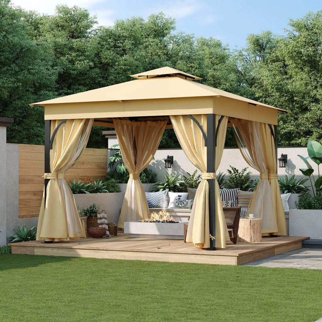 2026 New10'x10' Outdoor Gazebo,Patio Gazebo with Mosquito Netting and Privacy Screens for Backyard, Garden, Lawn and Deck,Grey