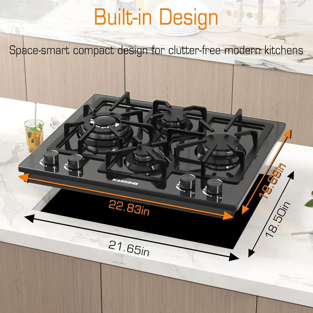 2026 New24 Inch Black Gas Cooktop - Built-in Dual Fuel Natural Gas & Propane Stove - 4 Burner Convertible Cooktop with Thermocouple Protection