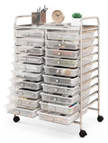 2026 New20 Drawers Storage Cart w/Rolling Wheels, Semi-Transparent Mobile Rolling Drawer Cart for School Classroom Office Home Salon, Files Scrapbook Craft Organizer, Utility Cart on Wheels (Clear)