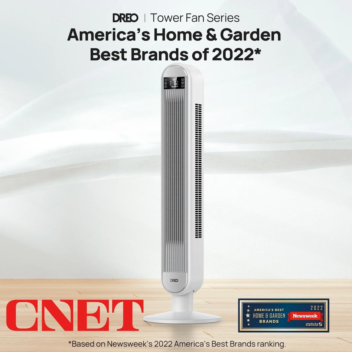 2026 NewDreo Tower Fan for Home, 42" Standing Fan with Remote, 90" Oscillating Fan for Indoors, 34dB Quiet Bedroom Fans, 6 Speeds, 4 Modes, 12H Timer, Bladeless Fan with LED Display, 26 ft/s High Velocity