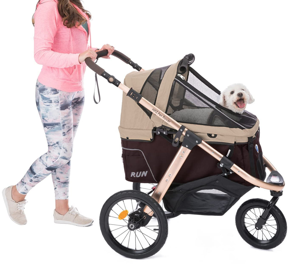 Jogging Sports Stroller with Comfort Rubber Wheels/Zipper-Less Entry/1-Hand Quick Fold/Aluminum Frame for Small/Medium Dogs, Cats and Pets (Green Camo)