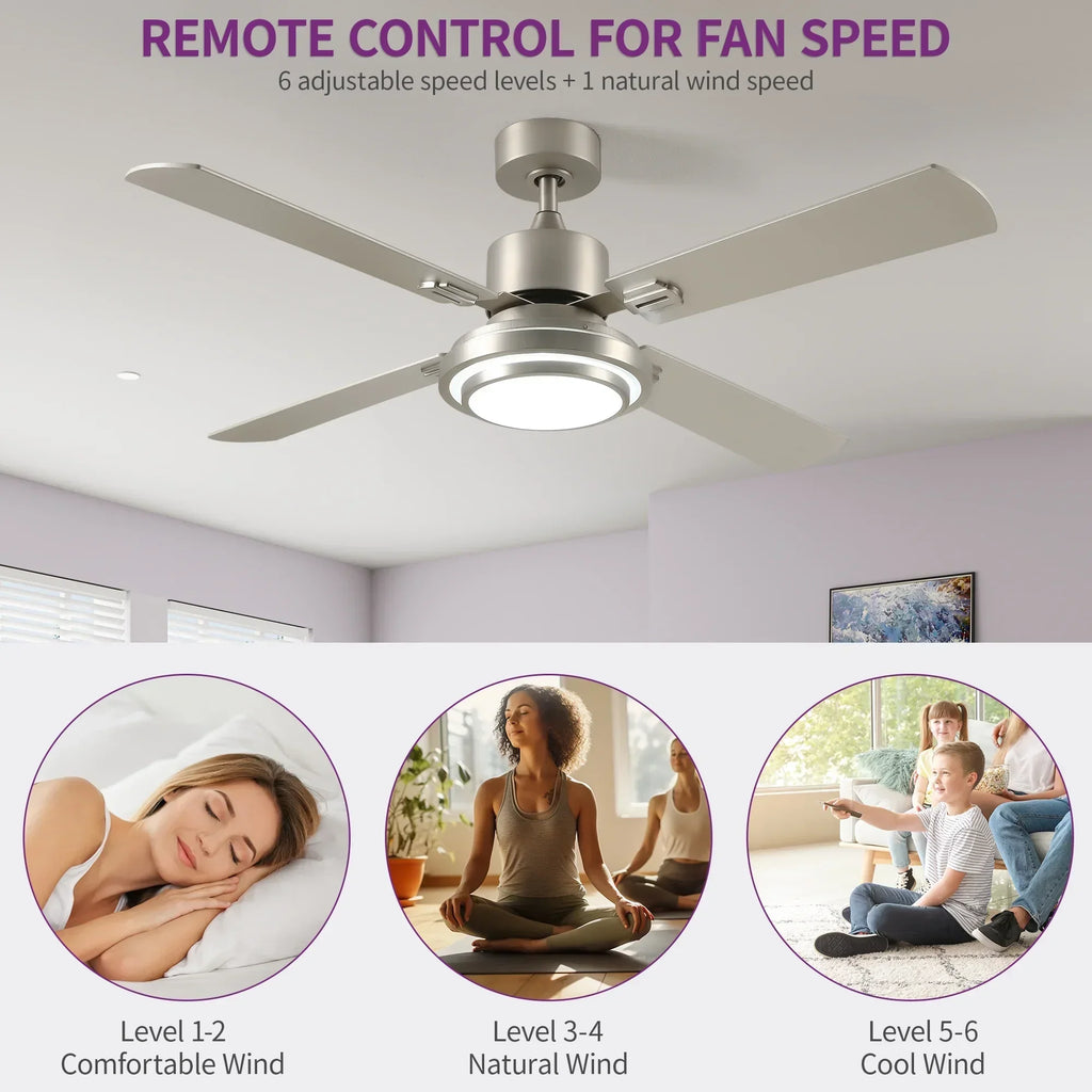 2026 NewDextrus 52'' Ceiling Fan with Light and Remote Control, 6 Speeds, 5 Timer Settings, and Dual-Finish Blades (Nickel)