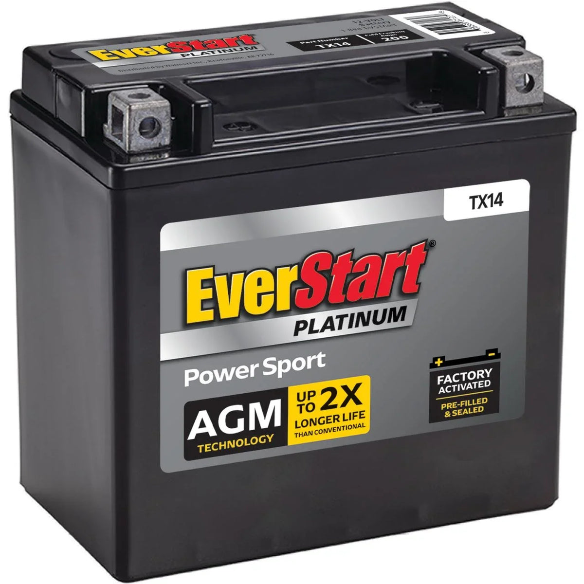 2026 NewEverStart Platinum AGM Power Sport Battery, Group Size TX14 12 Volt, 200 CCA