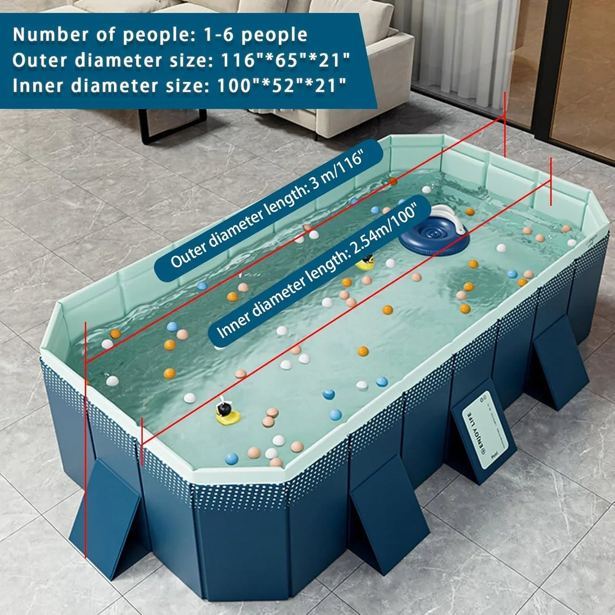 2026 NewFoldable Large Rectangular Family Swimming Pool, Non-Inflatable, Easy Set-up, Suitable for Adults, Kids and Pet Dogs"Ideal for Outdoor, Backyard