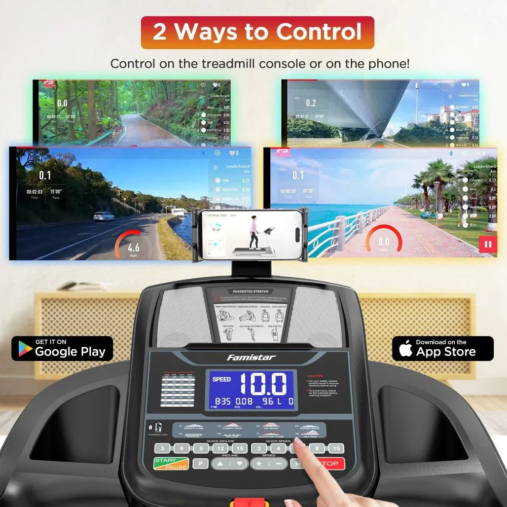 2026 NewFamistar Folding Treadmill for Home with 15 Levels Auto Incline, 300LB Capcity, 10MPH Fast Speed Controls
