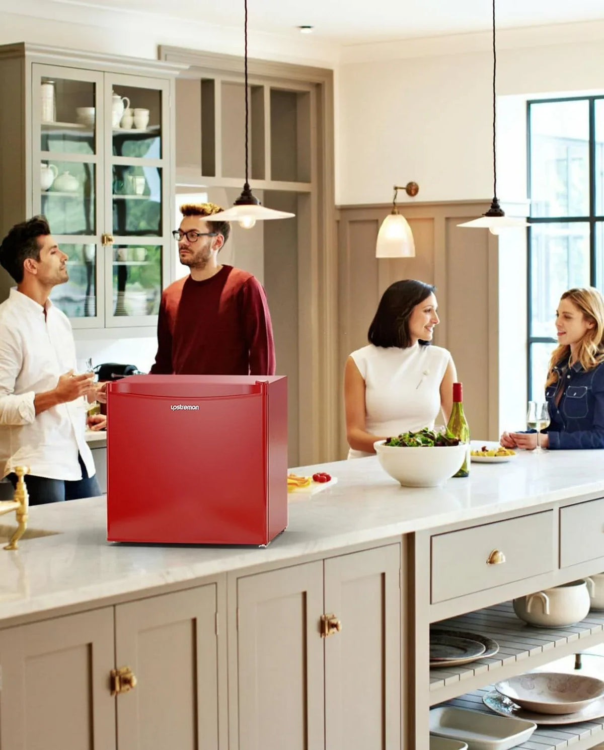 2026 NewUpstreman 1.7 Cu.ft Mini Fridge with Freezer, Dorm Essentials, Adjustable Thermostat, Energy Saving, Low Noise, Single Door Compact Refrigerator for Dorm, Office, Bedroom, Red-FR17