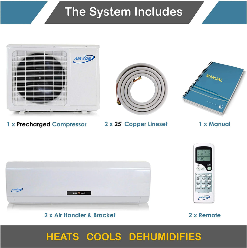2026 New2 Zone Mini Split 9000 12000 Ductless Air Conditioner Pre-Charged Dual Zone 21 Seer Mini Split Includes