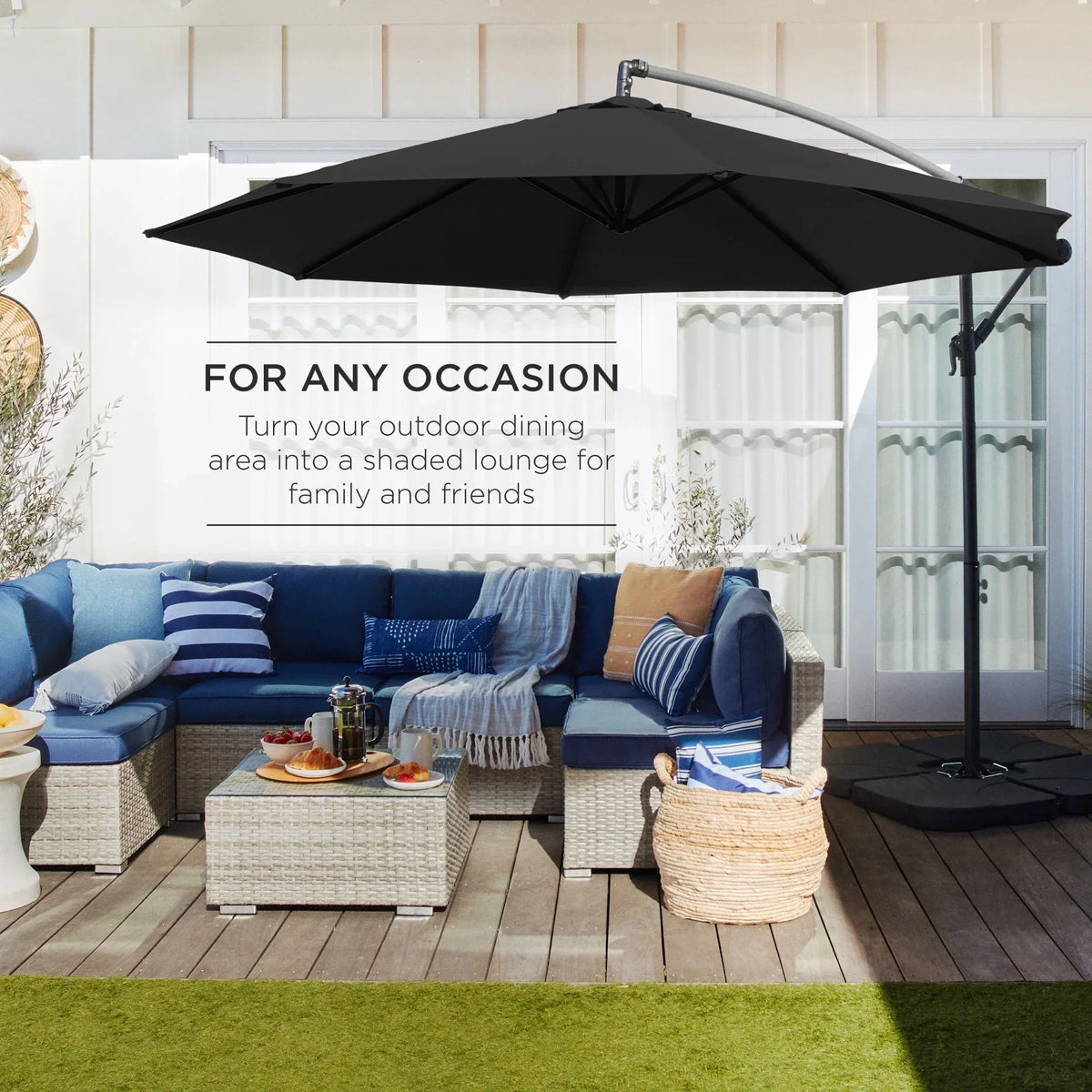 2026 NewBest Choice Products 10ft Offset Hanging Outdoor Market Patio Umbrella w/ Easy Tilt Adjustment - Tan