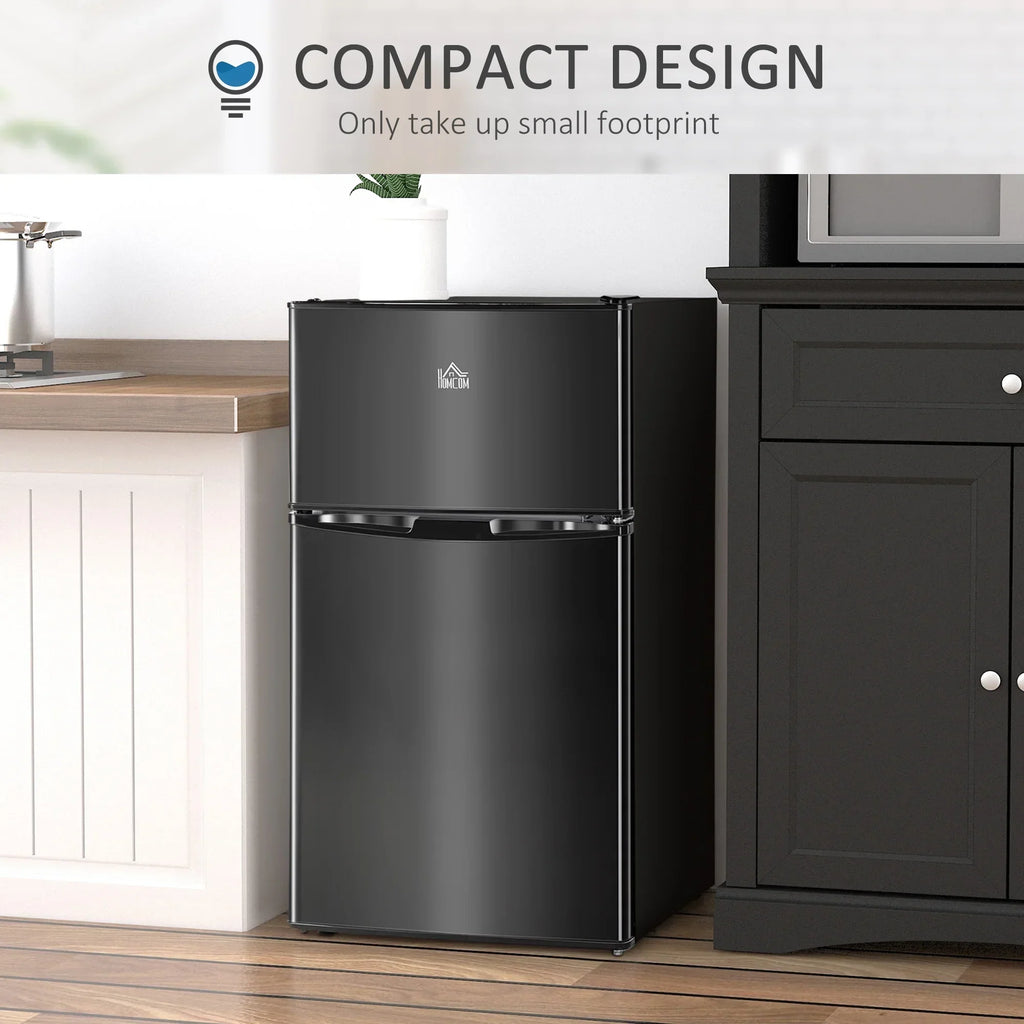 2026 New3.2 Cu.Ft Mini Fridge with Freezer, Double Door Compact Refrigerator with Adjustable Thermostat, Shelf and Reversible Door for Bedroom, Dorm, Home Office, Energy Efficient, Black