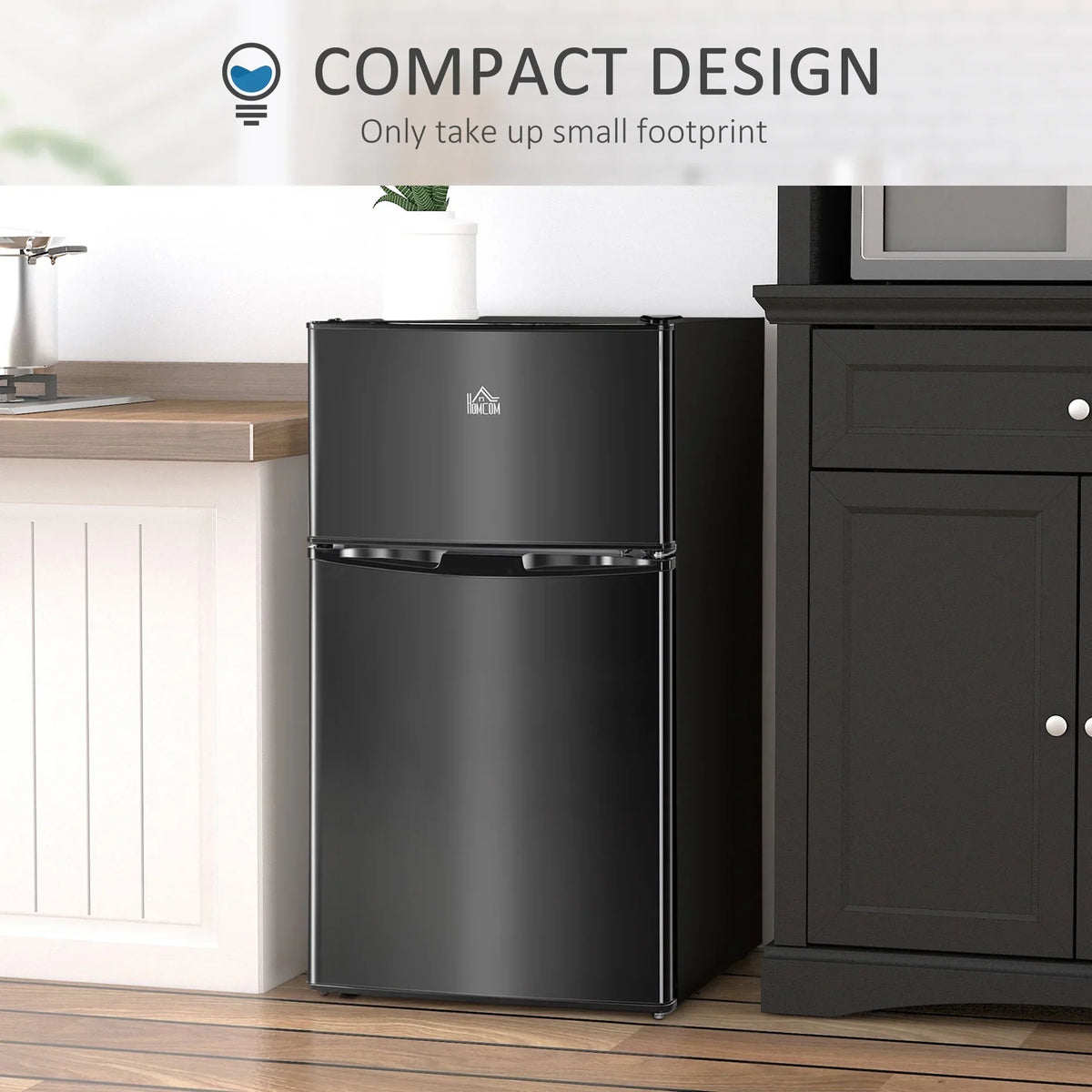 2026 New3.2 Cu.Ft Mini Fridge with Freezer, Double Door Compact Refrigerator with Adjustable Thermostat, Shelf and Reversible Door for Bedroom, Dorm, Home Office, Energy Efficient, Black