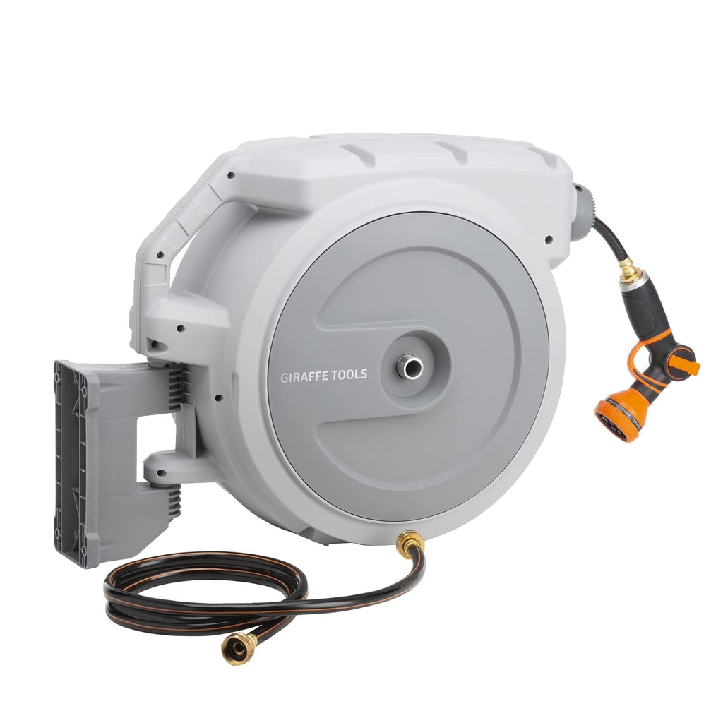 2026 NewGiraffe Tools Retractable Garden Hose Reel with 1/2in-100ft Water Hose, Plastic Bracket, Wall Mounted, Dark Grey