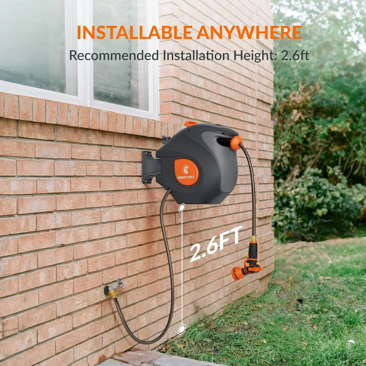 2026 NewGiraffe Tools Retractable Garden Hose Reel with 1/2in-100ft Water Hose, Plastic Bracket, Wall Mounted, Dark Grey