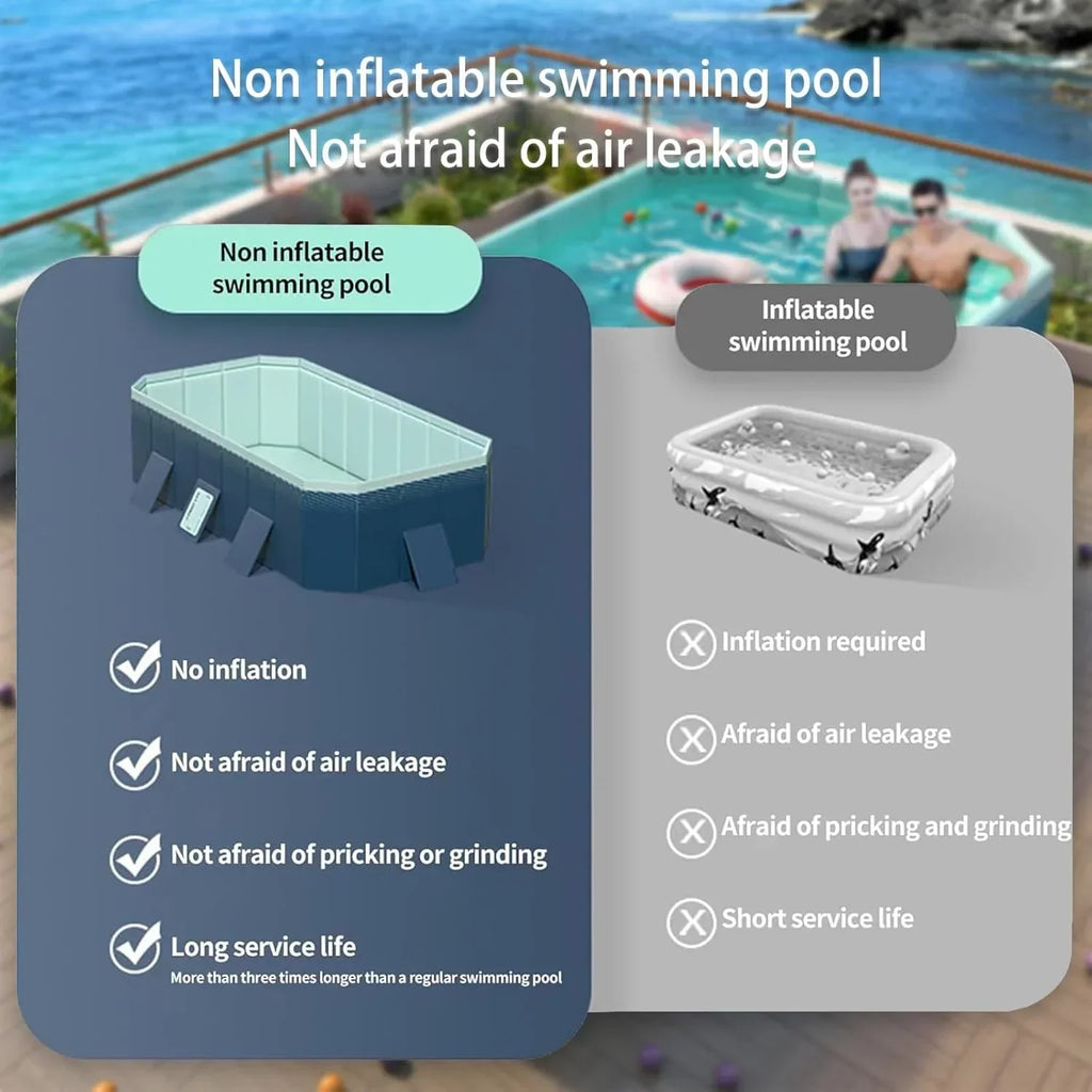 2026 NewFoldable Large Rectangular Family Swimming Pool, Non-Inflatable, Easy Set-up, Suitable for Adults, Kids and Pet Dogs"Ideal for Outdoor, Backyard