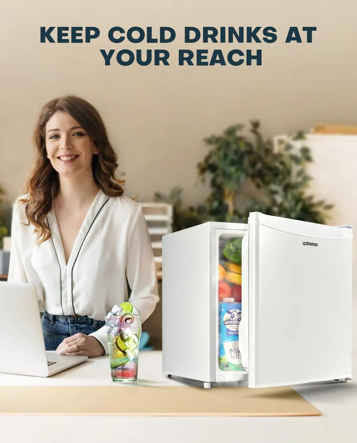 2026 NewUpstreman 1.7 Cu.ft Mini Fridge with Freezer, Dorm Essentials, Adjustable Thermostat, Energy Saving, Low Noise, Single Door Compact Refrigerator for Dorm, Office, Bedroom, Red-FR17