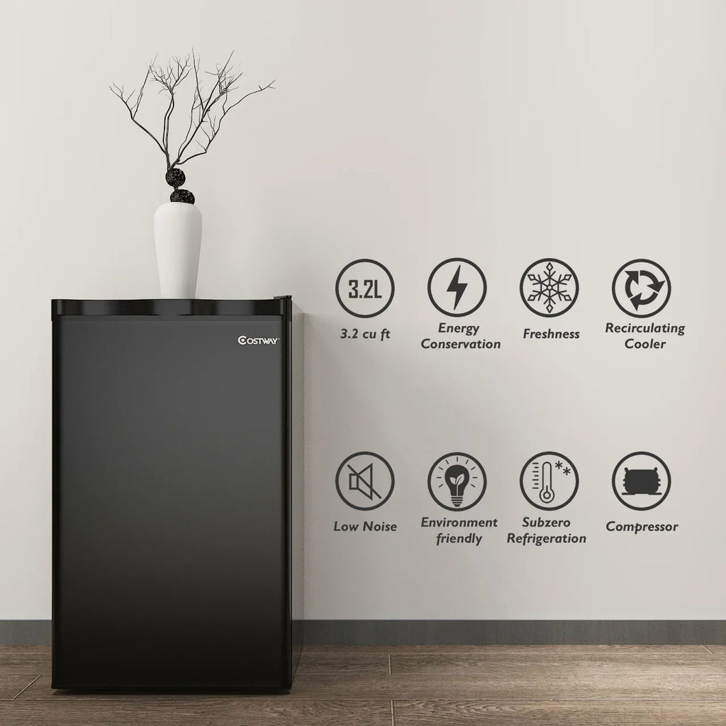 2026 NewCostway 3.2 Cu.Ft. Compact Refrigerator Mini Dorm Small Fridge Freezer Reversible Door