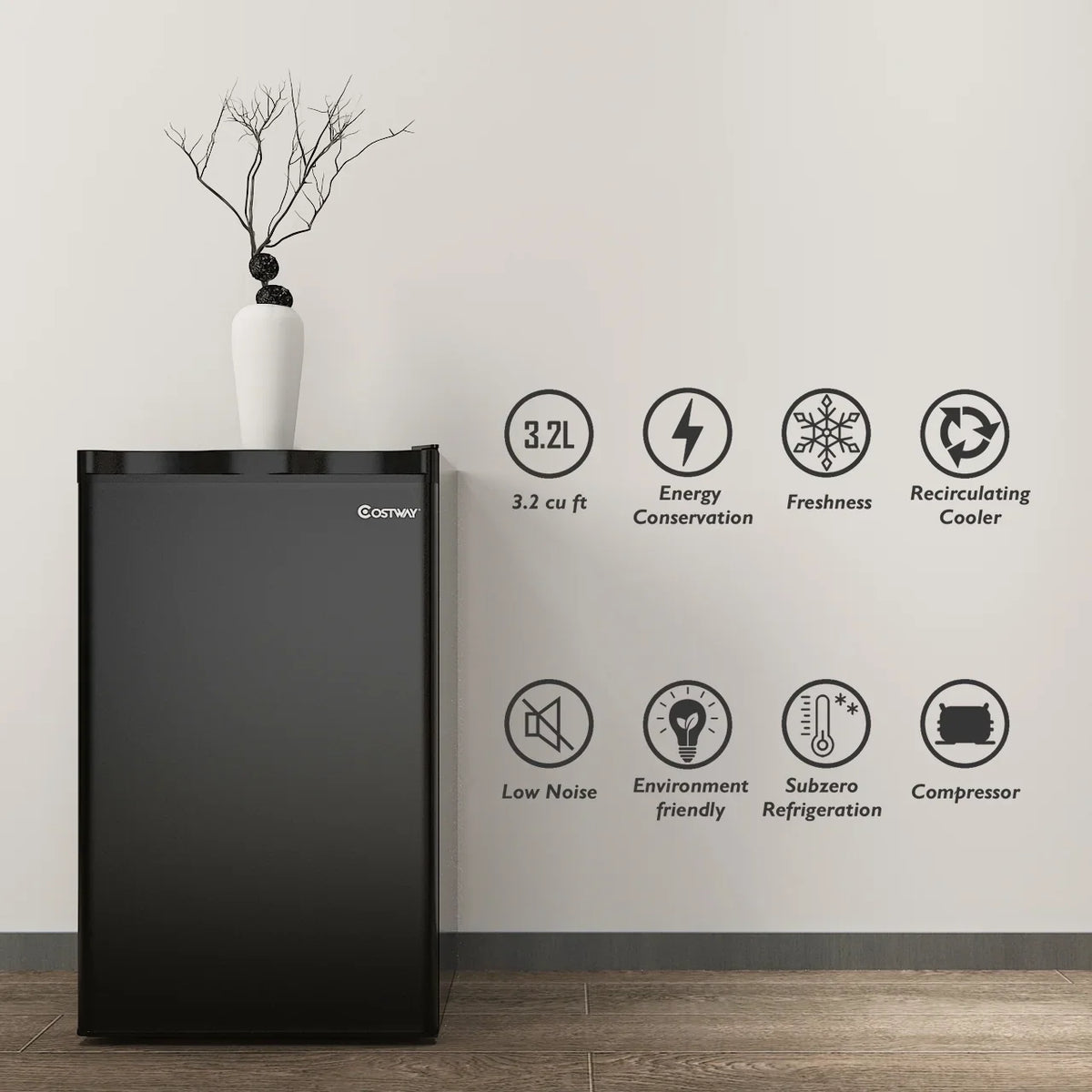 2026 NewCostway 3.2 Cu.Ft. Compact Refrigerator Mini Dorm Small Fridge Freezer Reversible Door