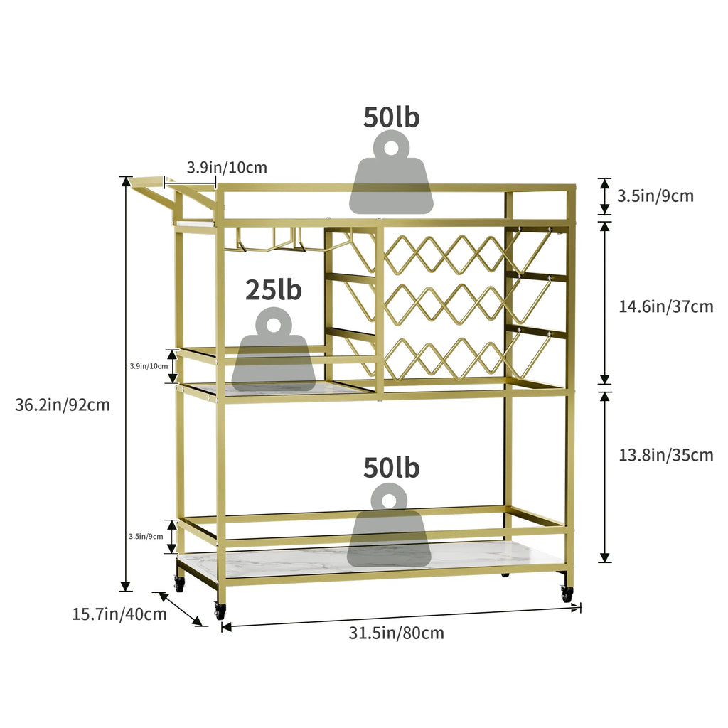 2026 NewWHIFEA 3-Tier Home Bar Cart with Wine Rack, Mobile Serving Wine Cart on Wheels, Modern Rolling Drink Trolley for Coffee Tea Wine