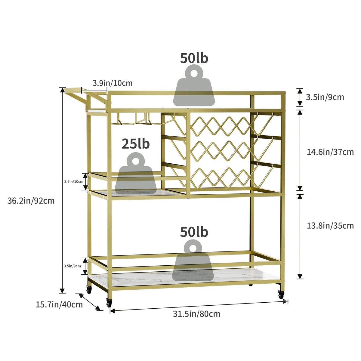 2026 NewWHIFEA 3-Tier Home Bar Cart with Wine Rack, Mobile Serving Wine Cart on Wheels, Modern Rolling Drink Trolley for Coffee Tea Wine