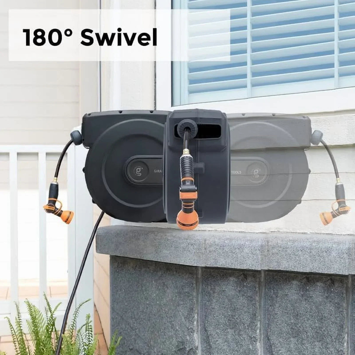2026 NewGiraffe Tools Retractable Garden Hose Reel with 1/2in-100ft Water Hose, Plastic Bracket, Wall Mounted, Dark Grey