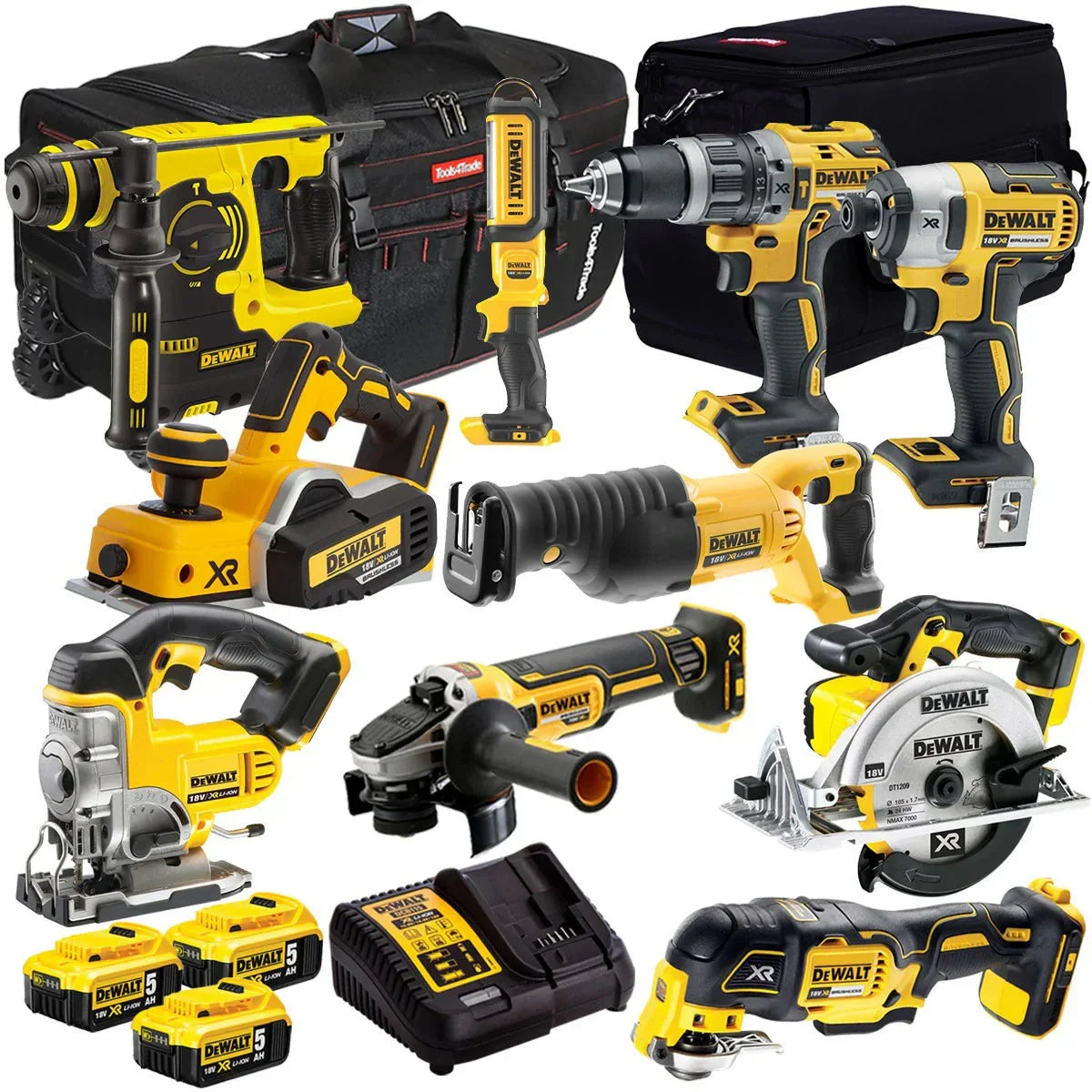 2026 NewDeWalt DCK10BTSKIT1 18V 10-piece power tool set with 3 x 5.0Ah batteries and charger