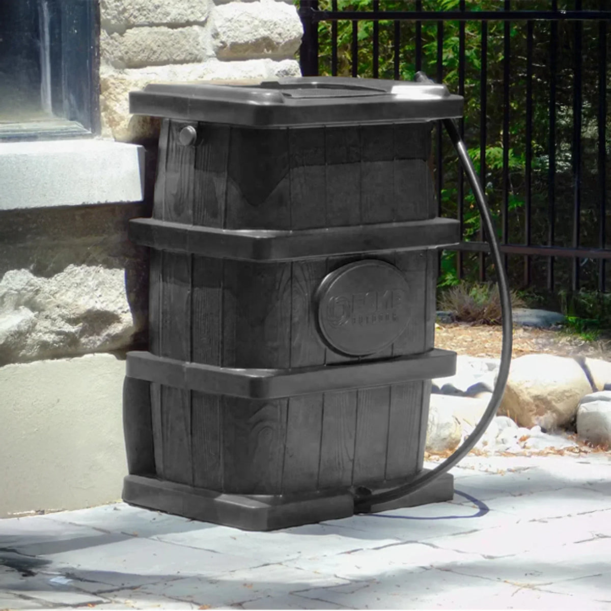 2026 NewFCMP Outdoor WG4000-GRY Home Outdoor Wood Grain Rain Water Catcher Barrel