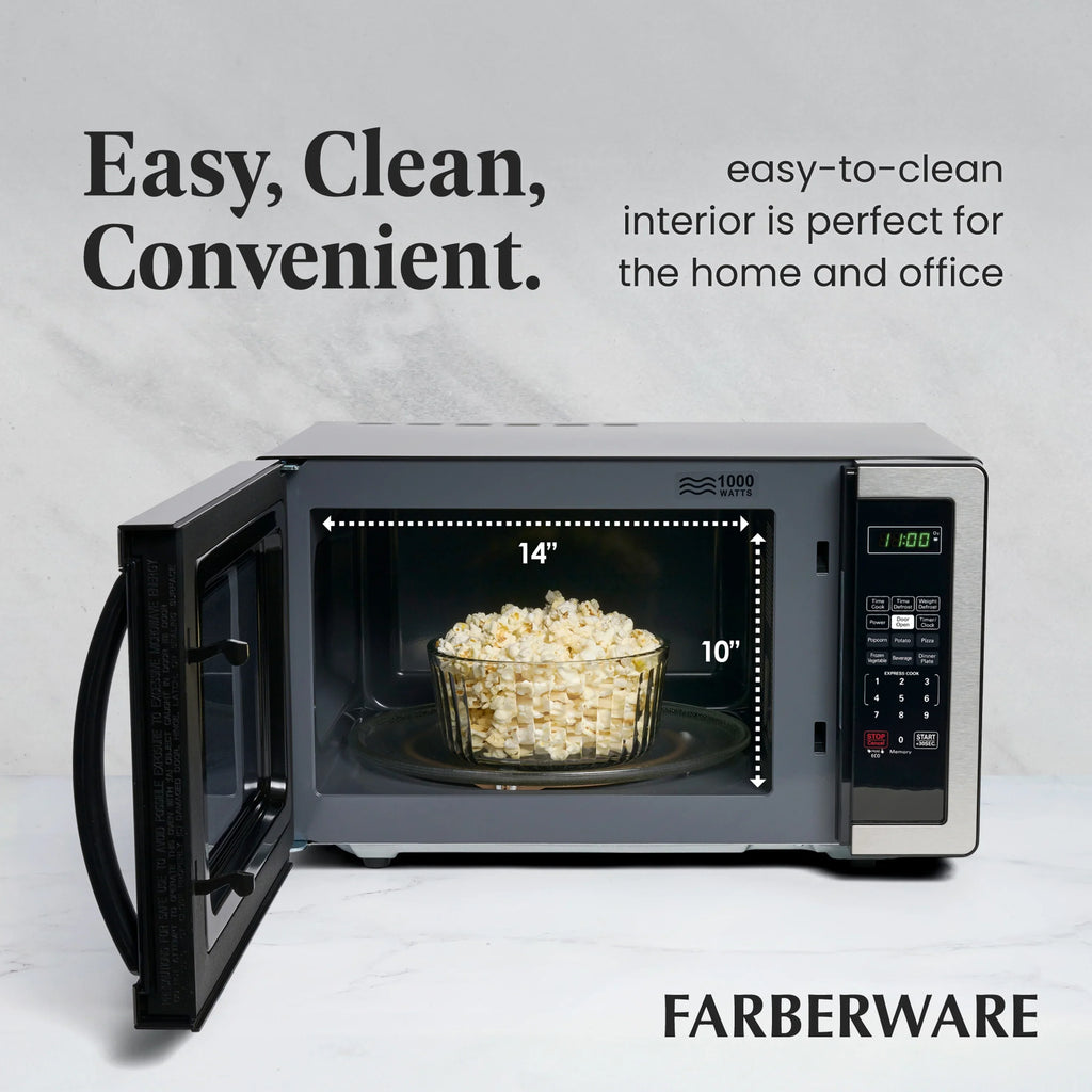2026 NewFarberware 1.1 Cu. Ft. 1000-Watt Compact Microwave Oven, Black