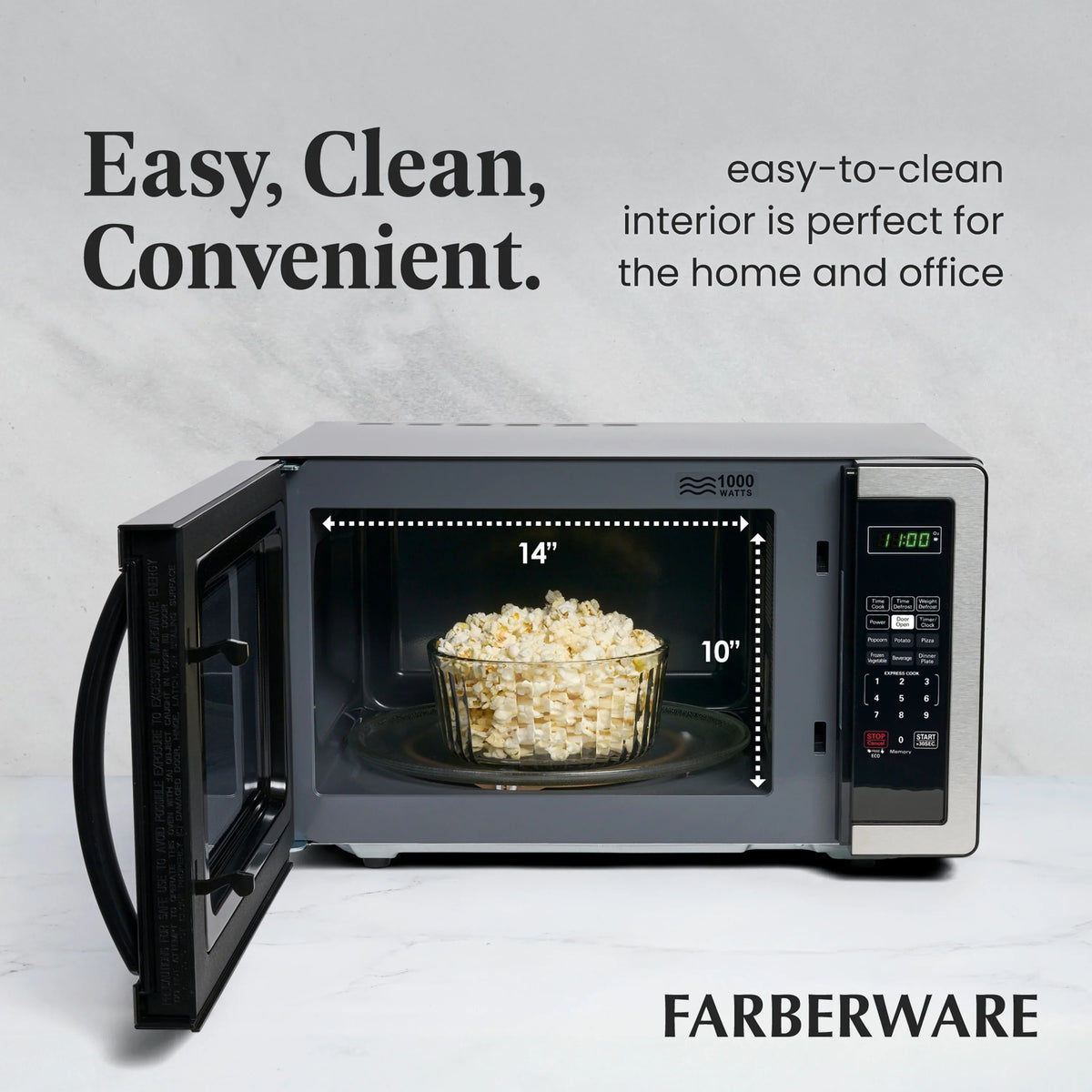 2026 NewFarberware 1.1 Cu. Ft. 1000-Watt Compact Microwave Oven, Black