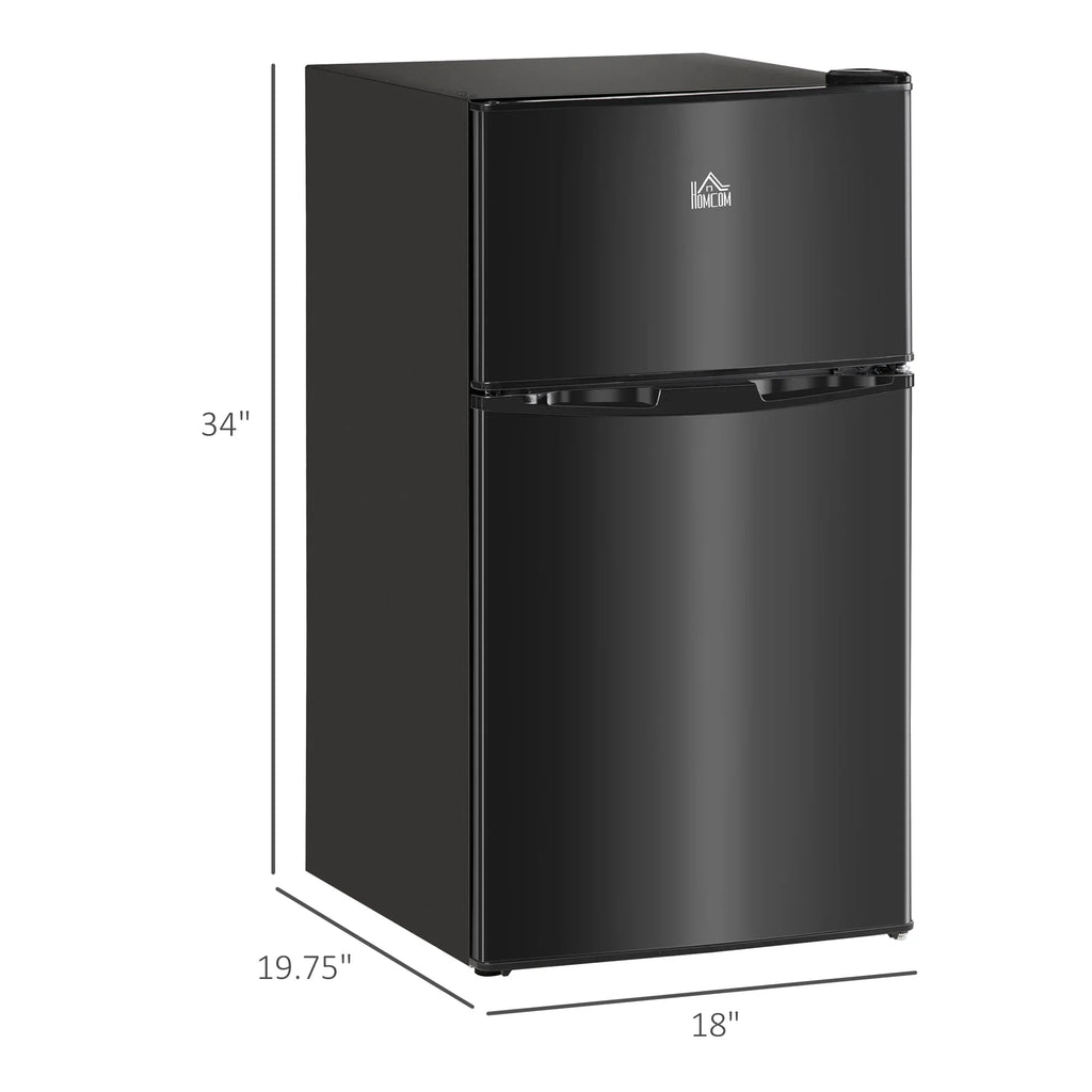 2026 New3.2 Cu.Ft Mini Fridge with Freezer, Double Door Compact Refrigerator with Adjustable Thermostat, Shelf and Reversible Door for Bedroom, Dorm, Home Office, Energy Efficient, Black