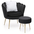 2026 NewMoNiBloom Set of 2 Velvet Tufted Accent Chair with Pillow and Stool, Upholstered Modern Single Sofa Side Chair with Padded Seat and Golden Metal Legs, Living Room Armchair, Black